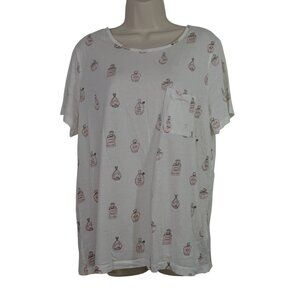 Forever 21 White Pink T-Shirt Women Plus Size 1X Perfume Bottle Print Short Slv